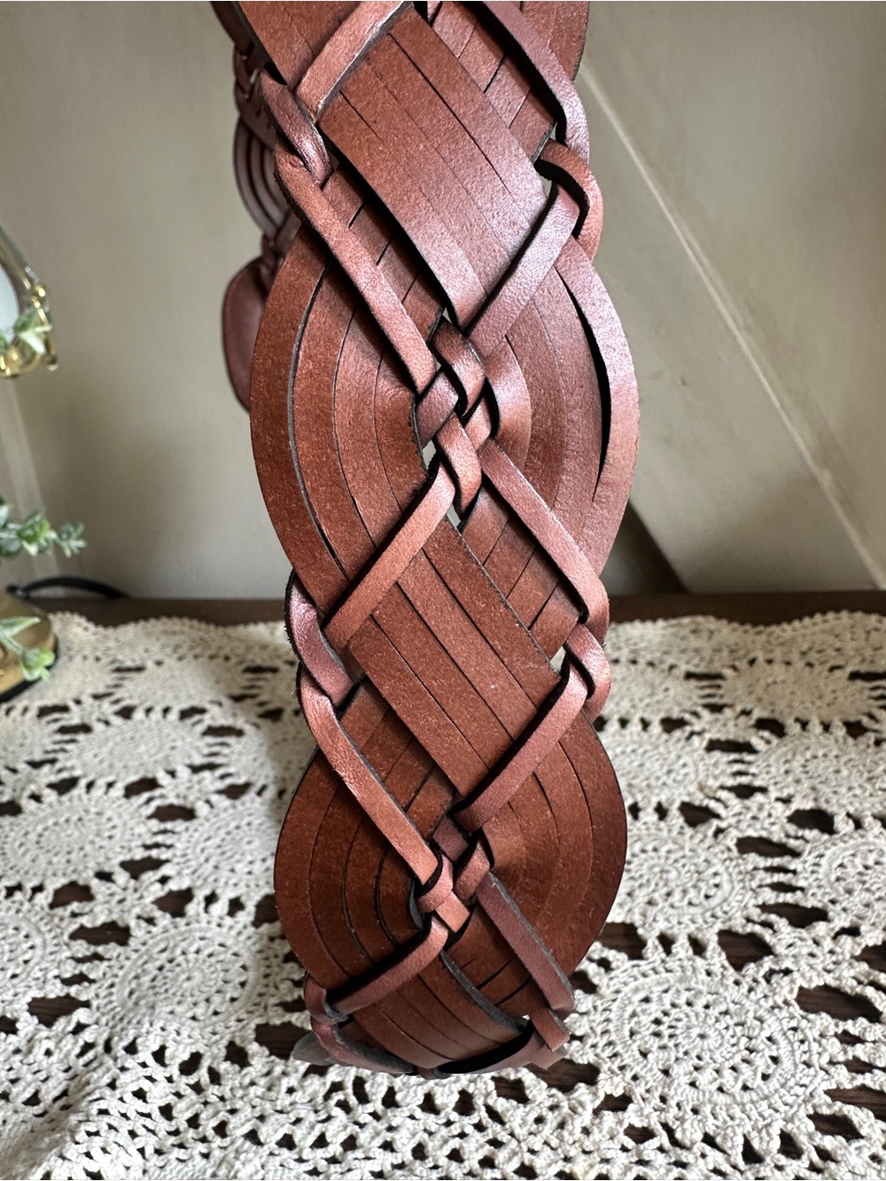 Lauren Ralph Lauren Braided Leather Belt Brown Wide Western Size L - Picture 6 of 8